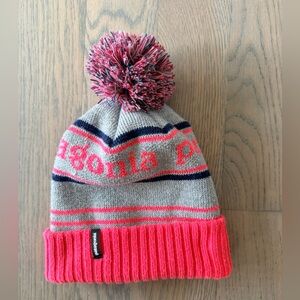 Patagonia Pink and Gray Pom-Pom Beanie